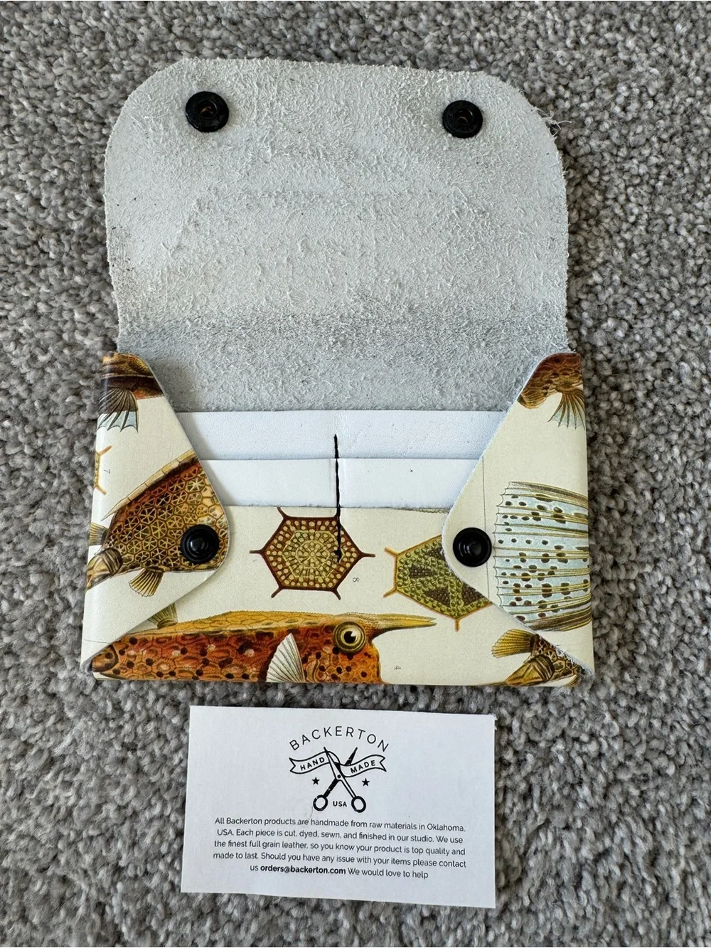 Orange Fish Print Wallet with Snap Closure